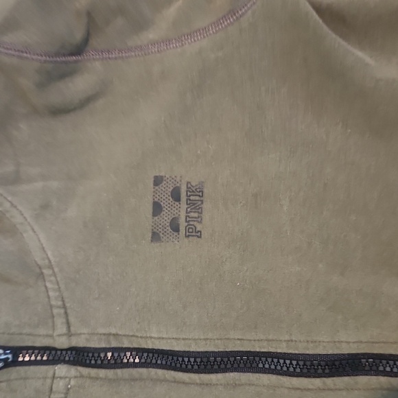 Pink Olive Green Zip-Up Hoodie - Picture 2 of 5